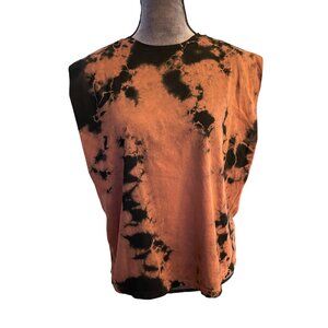 Ética Tie-Dye Sleeveless Orange & Black Tank Top M 100% Organic Cotton Ethically